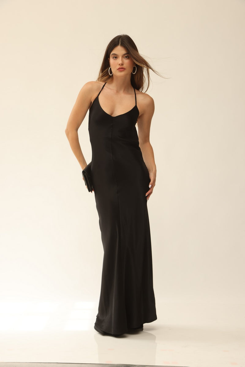שמלת סאטן לומינה שחורה